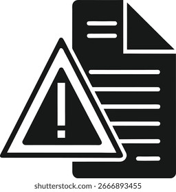 Señal del triángulo de la advertencia con el icono del documento aislado en el fondo blanco