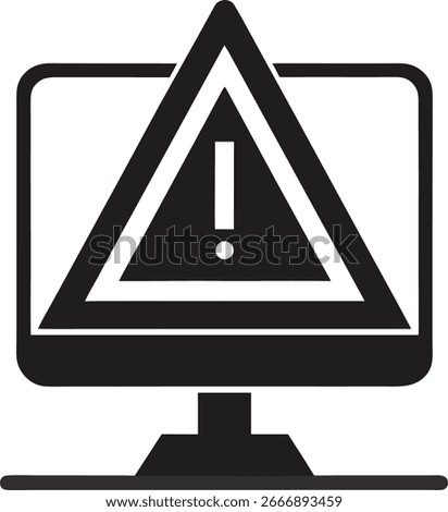Warning triangle sign with exclamation mark on computer screen isolated