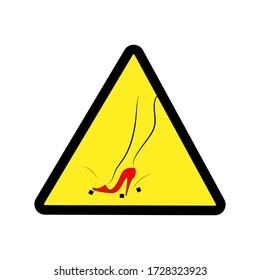 Warning triangle sign icon. Hand drawn sketch illustration. Attention to rocks on the road, this way is not for elegant model shoes. Vector. White background 