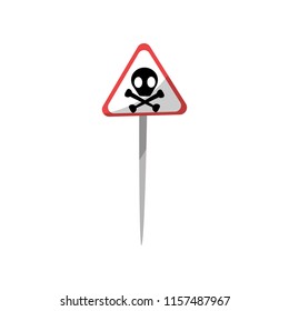 Warning triangle sign with skull and crossbones, environmental pollution problem vector Illustration on a white background