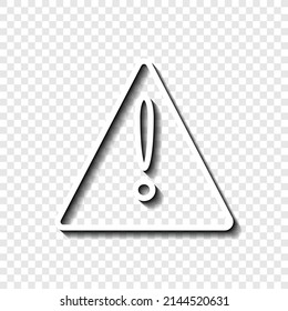 Warning triangle simple icon. Flat desing. White with shadow on transparent grid.ai