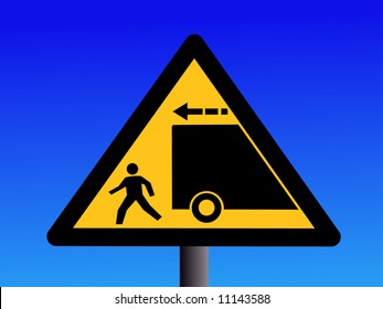 Warning trucks reversing sign on blue illustration