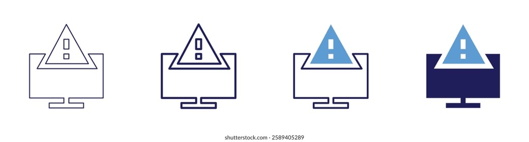 Warning tv icon in 4 different styles. Thin Line, Line, Bold Line, Duotone. Duotone style. Editable stroke.