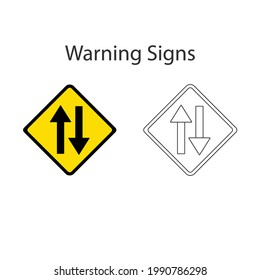 Warning two way traffic sign 2 style, Vector illustration and hand drawing on white background.