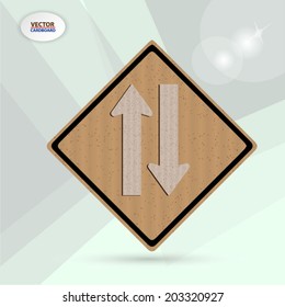 Warning two way traffic sign . cardboard vector