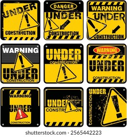 Warning, Under Construction, board and sign vector