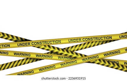 Warning under construction yellow striped signal tapes realistic composition against white background vector illustration