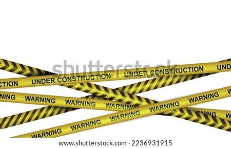 Warning under construction yellow striped signal tapes realistic composition against white background vector illustration