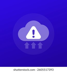 warning, upload error icon with a cloud, transparent design