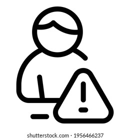 Warning user icon. Outline warning user vector icon for web design isolated on white background