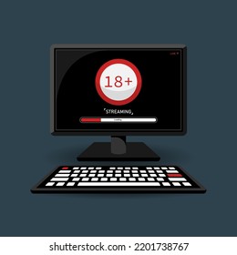 Warning for users of online application streaming on computer, Digital marketing illustration.