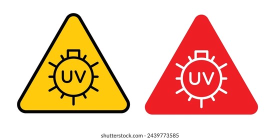 Advertencia por exposición a luz UV. Signo de peligro de radiación ultravioleta. Conciencia de seguridad UV