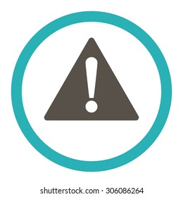 Warning vector icon. This rounded flat symbol is drawn with grey and cyan colors on a white background.
