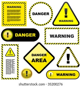 Warning vector label. Vector template.