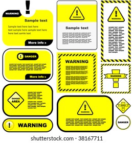 Warning vector label. Vector template.