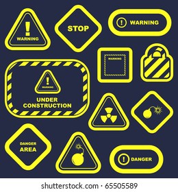 Warning vector label. Vector template.