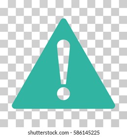 Warning vector pictogram. Illustration style is flat iconic cyan symbol on a transparent background.