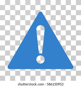 Warning vector pictogram. Illustration style is flat iconic cobalt symbol on a transparent background.