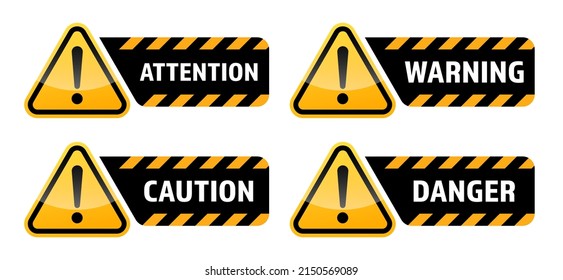 Warning vector signs. Attention sign, warning sign, caution sign, danger sign. Exclamation mark. Danger Zone.