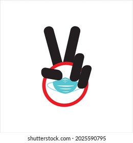 Warning vector wearing a mask with peace hands, can be used for logos, illustrations, etc.
