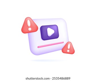 Video Video Concepto de advertencia. notificación, error, error, alerta. signo de exclamación. riesgo de peligro y problema. ilustración del símbolo del jugador con signo de advertencia. símbolo o icono. estilo minimalista en 3D