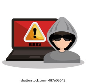 warning virus hacker laptop graphic