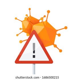 Warning virus sign. Vector illustration isolated on a white background in cartoon style. Design for medical infographics, web banners, posters etc.