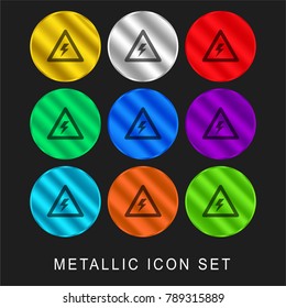 warning voltage sign of a bolt inside a triangle 9 color metallic chromium icon or logo set including gold and silver