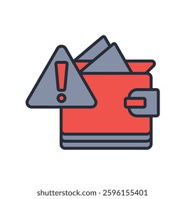 warning and  wallet icon. vector.Editable stroke.linear style sign for use web design,logo.Symbol illustration.