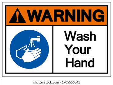 Warning Wash Your Hand Symbol Sign,Vector Illustration, Isolated On White Background Label. EPS10 