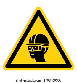 Warning Wear Hard Hat and Chemical Goggles Symbol Sign ,Vector Illustration, Isolate On White Background Label. EPS10