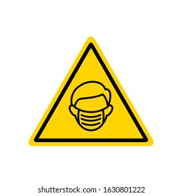 Warning wear mask icon symbol in air pollutions concept. Flat style vector.