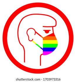 Warning wear mask vector sign isolated on white background, virus protection safety sign, Mask in the color LGBT flag