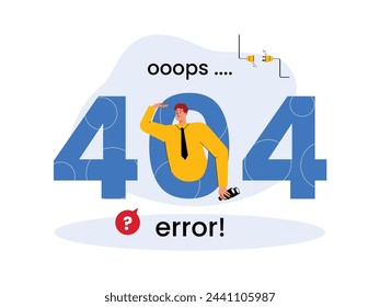 Warning from website system error, vector illustration 404 page not found.