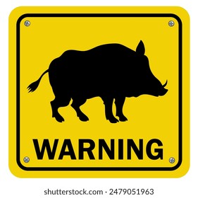 Warning Wild Animals (Wild Boar). Yellow metal sign. Vector illustration