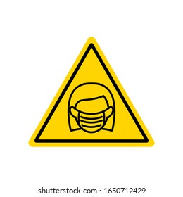 Warning woman wear mask icon symbol in air pollutions concept. Flat style vector.