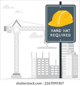 Palabra de advertencia "Requerir sombrero duro" diseño vectorial Área de advertencia Uso obligatorio de sombreros duros. pegatina de advertencia de protección de seguridad en el trabajo