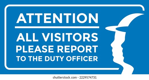 Warning word vector design All visitors please report to duty officer. workplace warning sticker