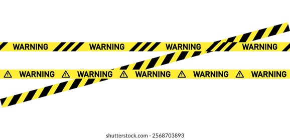 Warning yellow barrier tape caution sign precaution working security attention black text on yellow tape background web site road contruction