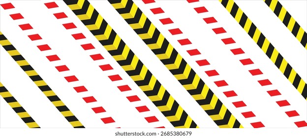 Línea diagonal roja negra amarilla de advertencia. Señal de advertencia de peligro de peligro de la banda de seguridad símbolo de señal de Vector de carretera. Larga cinta de peligro. Ilustración vectorial sobre fondo blanco. Archivo EPS 112.

