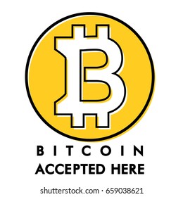 Warning yellow circle sticker accepts bitcoin