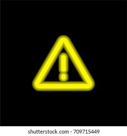 Warning yellow glowing neon ui ux icon. Glowing sign logo vector
