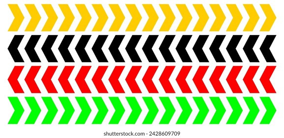 Warning yellow Green, Red, and Black tape set. Stripes borders. Danger, caution, police stripes. Seamless ribbons.