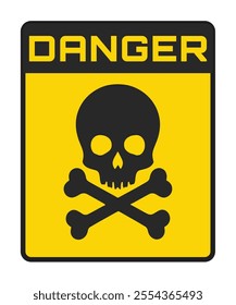 Warning yellow road sign with skull and crossed bones