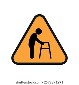 Warning yellow sign with disabled icon people