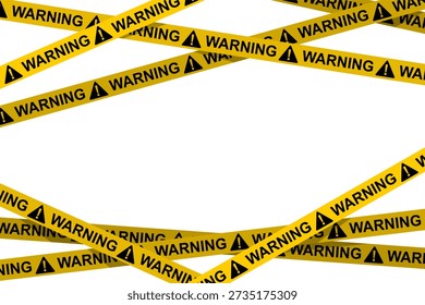 Warning yellow tape vector illustration, caution crime scene security border with copy space, flat design restricted area banner for danger alert, construction site and forensic investigation concept