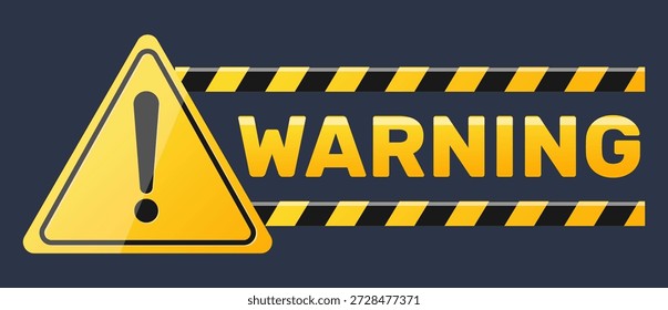 Señal de triángulo amarillo de advertencia. Zona de atención. Prohibido el cordón. Barrera de aislamiento. Cuidado con el símbolo con la cinta de borde de signo de exclamación. Acceso prohibido. Notificación de alerta de error. Símbolo de peligro de Vector