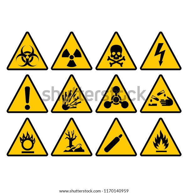 Warning Yellow Triangle Sign Set Warning Stock Vector (Royalty Free ...