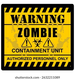 Warning Zombie, containment unit, authorized personnel only, poster vector