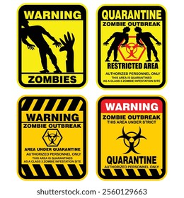 Warning, zombie outbreak, restricted area, sign vector